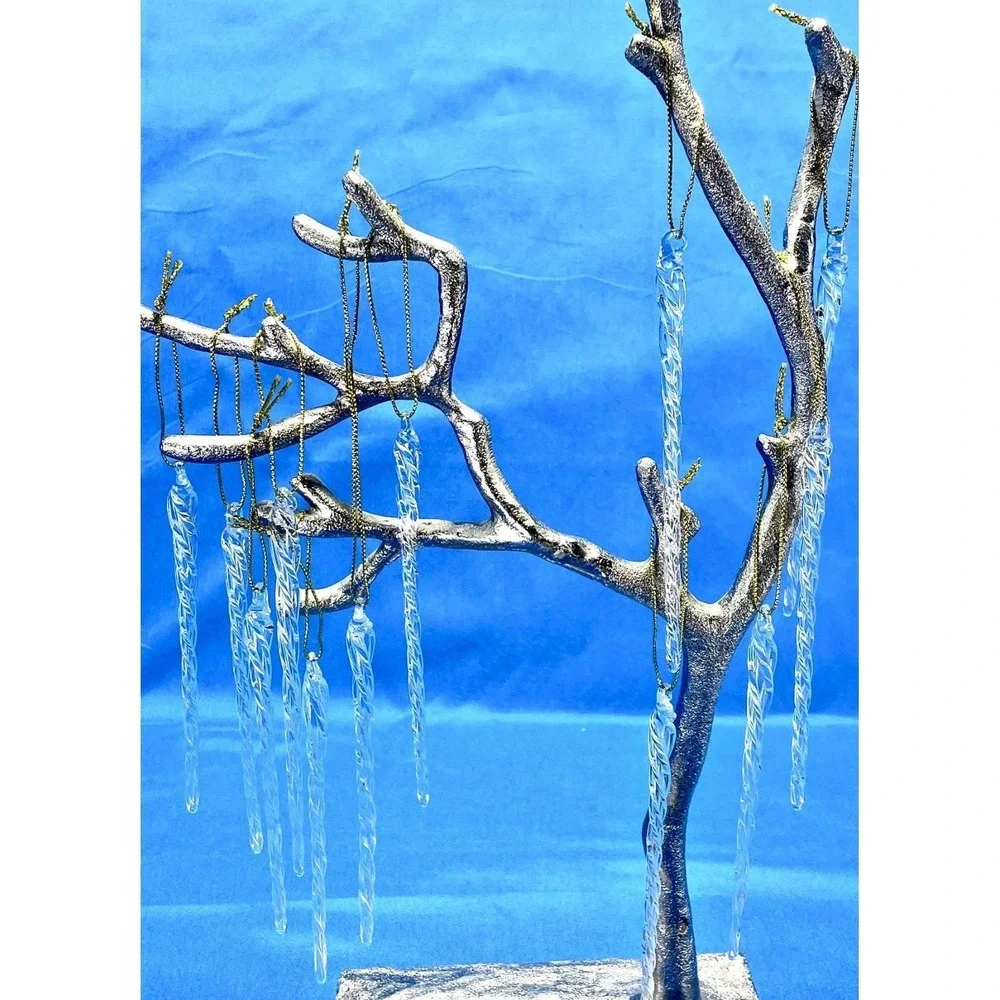Kurt Adler Glass Icicle Ornament Set 12 Clear Twisted Crystal Style New!!